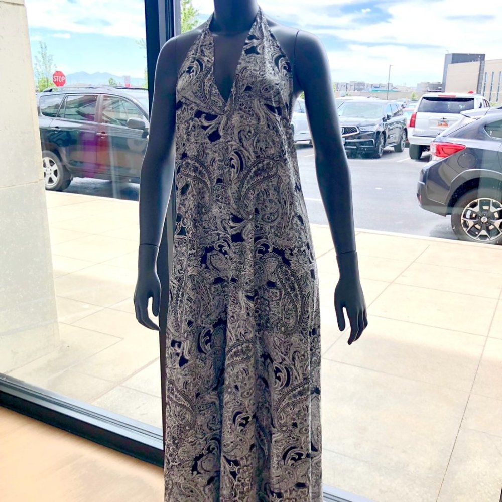 Black and white paisley full length dress/Medium